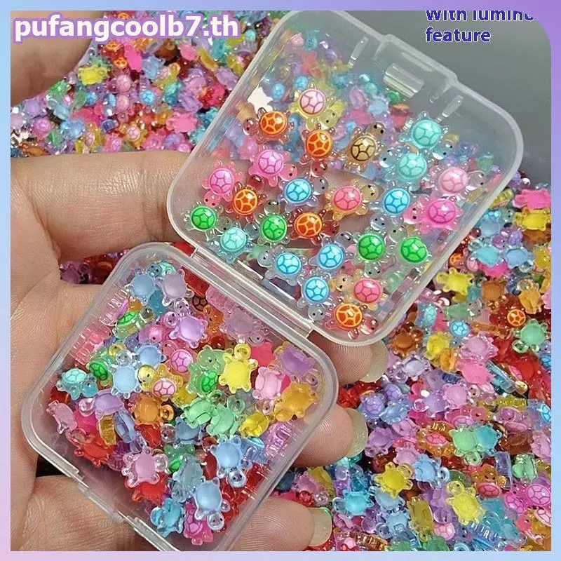 PUCOOL 100 ชิ้นเรืองแสงในตุ๊กตาเต่าเรซินสีเข้ม/ของจิ๋วน่ารักสําหรับสวนนางฟ้าภูมิทัศน์ไมโคร,งานฝีมือตกแต่งบ้านตุ๊กตา.