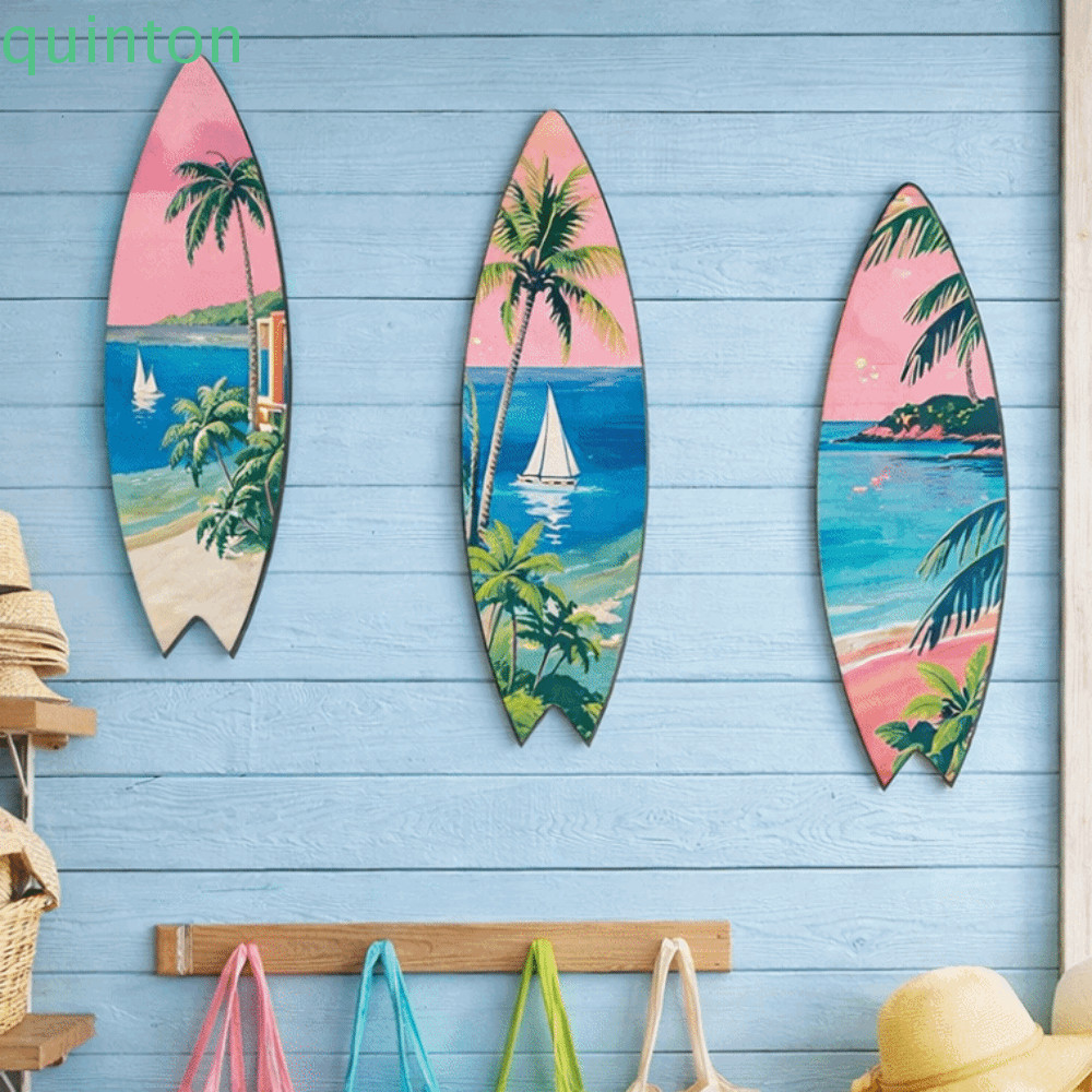 QUINTON Beach Surfboard Decor, Handcrafted Summer Beach Themed Surfboard แขวนผนัง, แขวนแผ่น Retro สี