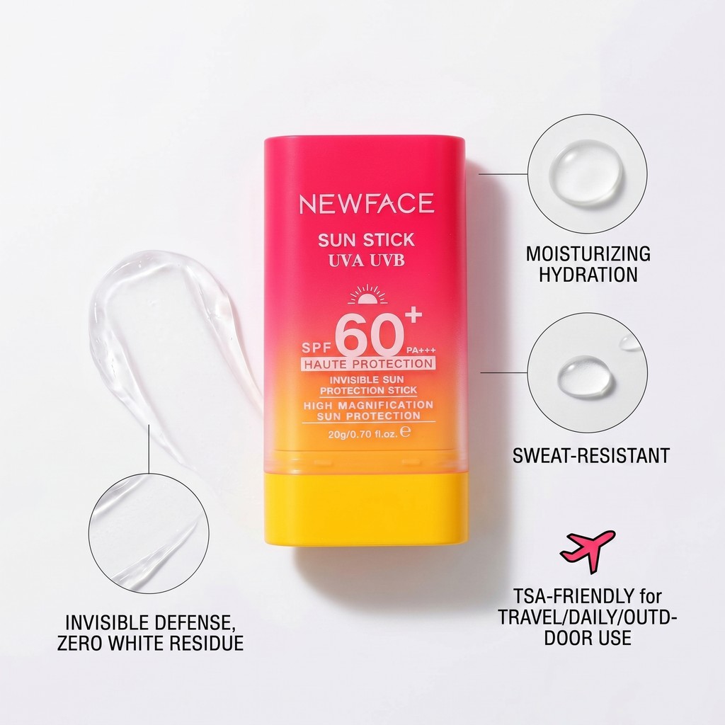 ครีมกันแดดแบบแท่งป้องกันสูง – SPF60 PA+++, กันน้ํา Suncreen Transparent Finish, Portable & Hydrating UV Shield