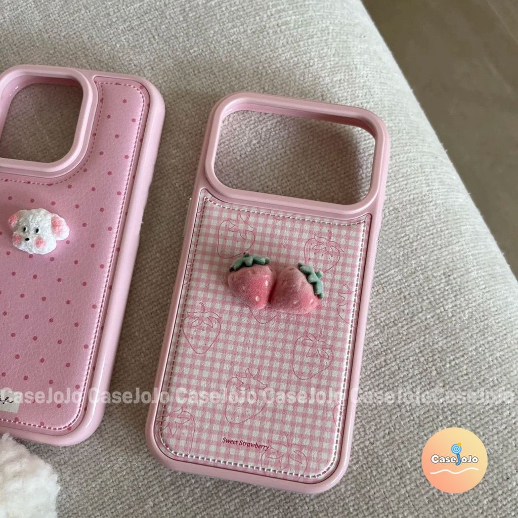 เคสโทรศัพท์สตรอว์เบอร์รีฤดูร้อน สำหรับ iPhone 11 13 15 Pro Max 17 12 14 X/Xr/Xs/Xs Max 16 Plus เคสโทรศัพท์ลายจุดสีชมพู