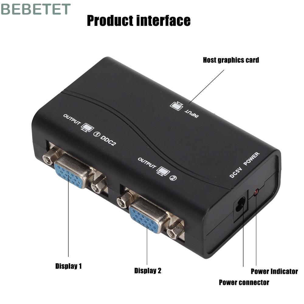 BEBEET Video Splitter, USB Powered 1920x1440 1080P VGA Splitter, HD Video Splitter 1 in 2 Out 250MHz