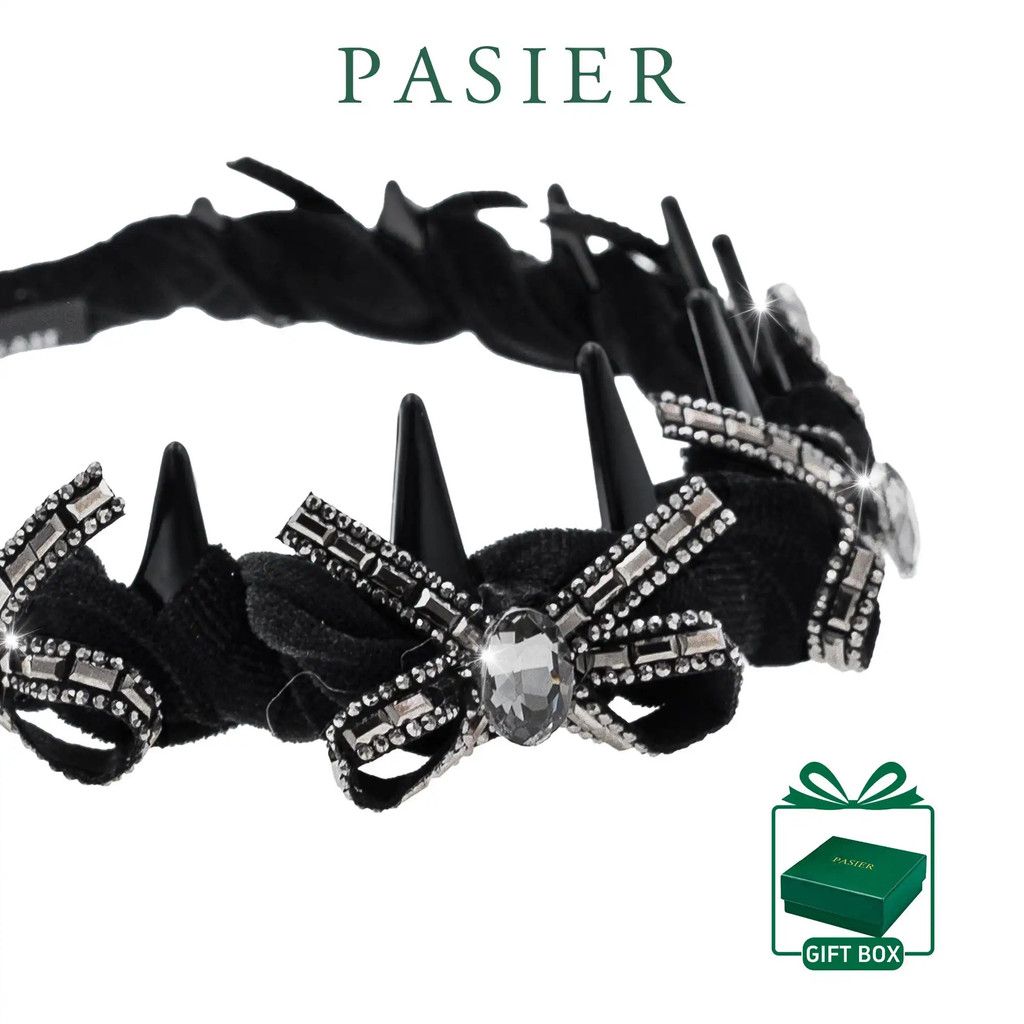 PASIER ที่คาดผมกำมะหยี่สีดำประดับคริสตัล สไตล์โกธิคคลาสสิก สำหรับงานเลี้ยงและออกเดท FB3085