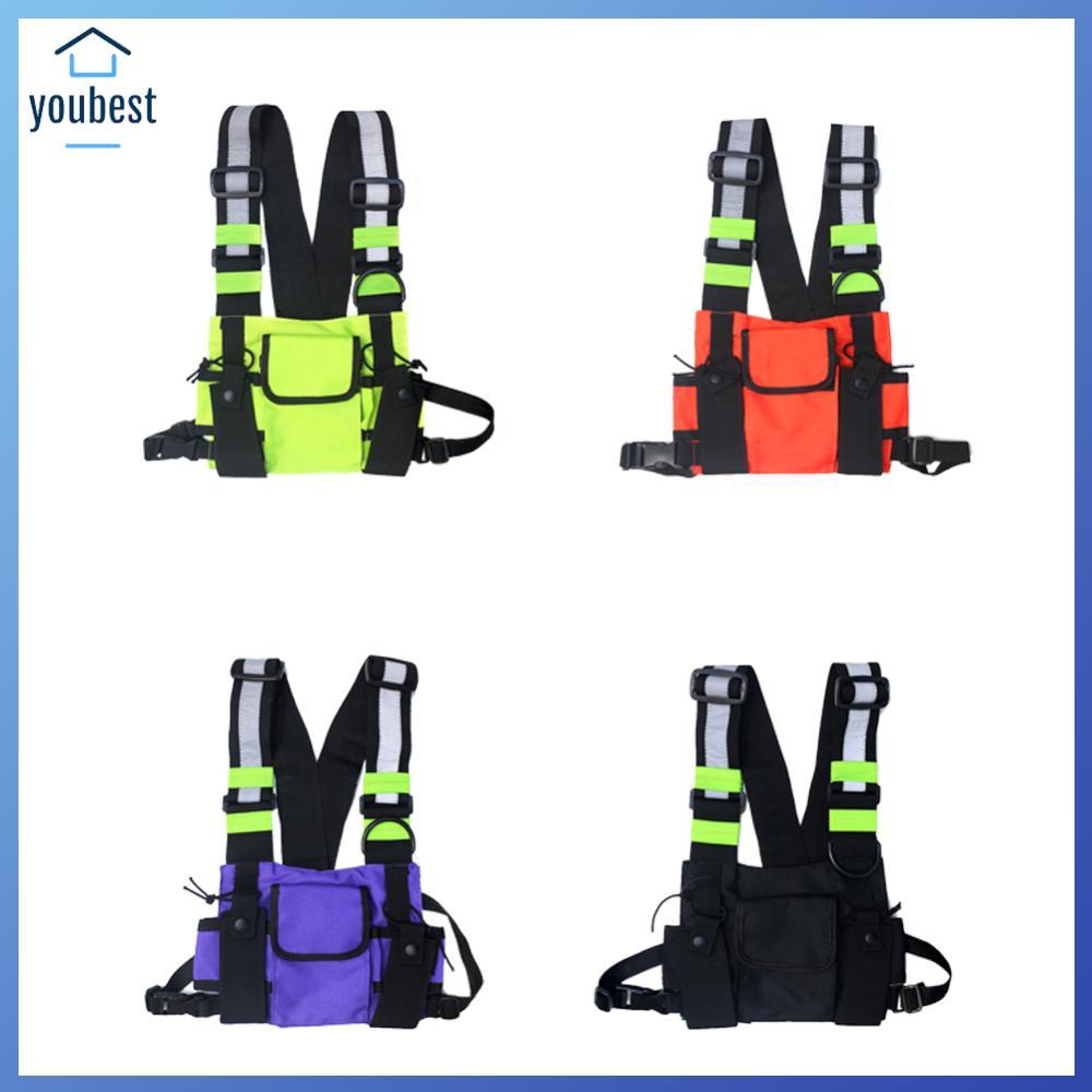 เสื้อกั๊กสะท้อนแสงเสื้อกั๊กการมองเห็นสูง Chest Rig น้ําหนักเบาแฟชั่นหน้าอกด้านหน้ากระเป๋าปรับสําหรับ Camping Cycling