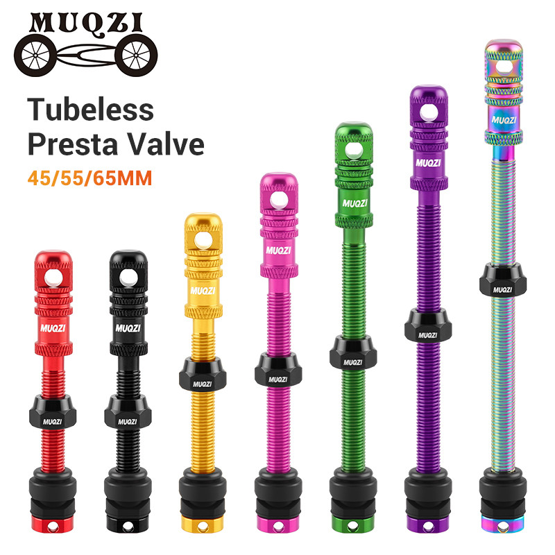 วาล์วTubeless Presta สแตนเลสรองเบาทิ้ง ขนาด45/5/65/75/85/100มม. เหมาะสำหรับจักรยานMTBและกรวด