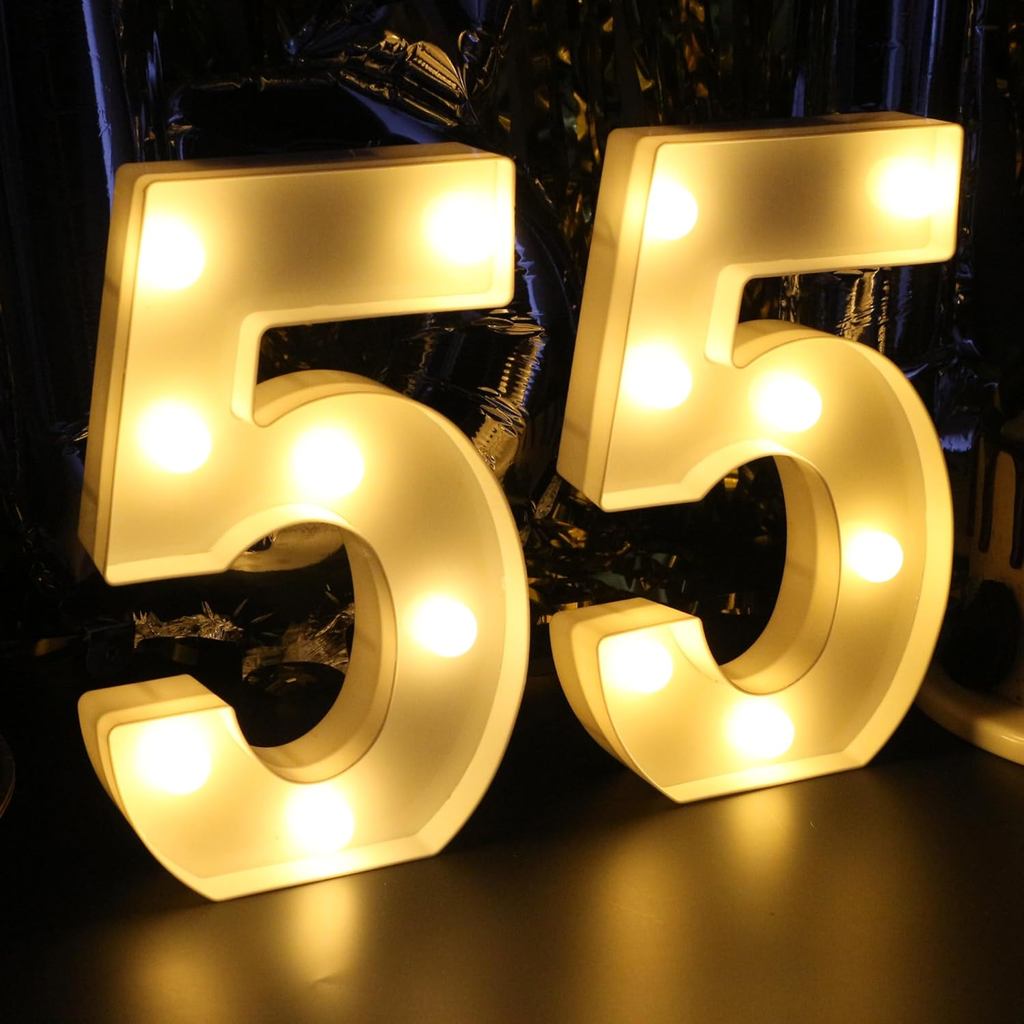 H: 8.26 นิ้วตัวเลข Light Up 55 Centerpieces ป้ายตาราง, Happy 55th Birthday ตกแต่งสําหรับผู้หญิง, 55t
