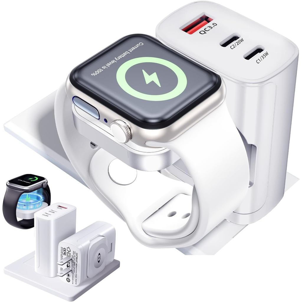 4 in 1 สําหรับเครื่องชาร์จ Apple Watch,เครื่องชาร์จ iWatch แม่เหล็กไร้สาย,การเดินทางแบบพกพา 40W USB 