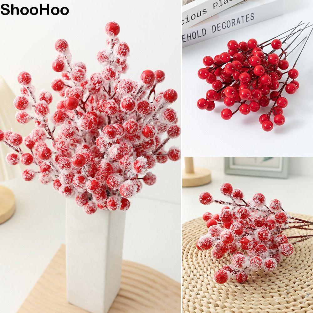 SHOOHOO 10PCS Christmas Berry สาขา, Frost ตกแต่งบ้านสีแดง Berries สาขา, Creative ดอกไม้แพคเกจ DIY อุ