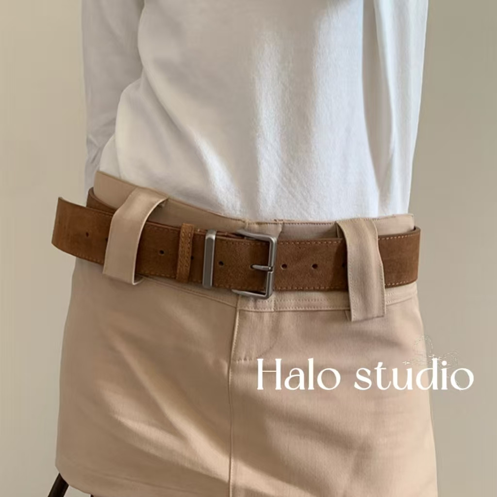 Halo studio พร้อมส่ง🔥เข็มขัดกำมะหยี่สไตล์เกาหลีแบบใหม่ ดีไซน์เรียบหรูแต่ดูดี เข้ากับโทนสีหลากหลาย