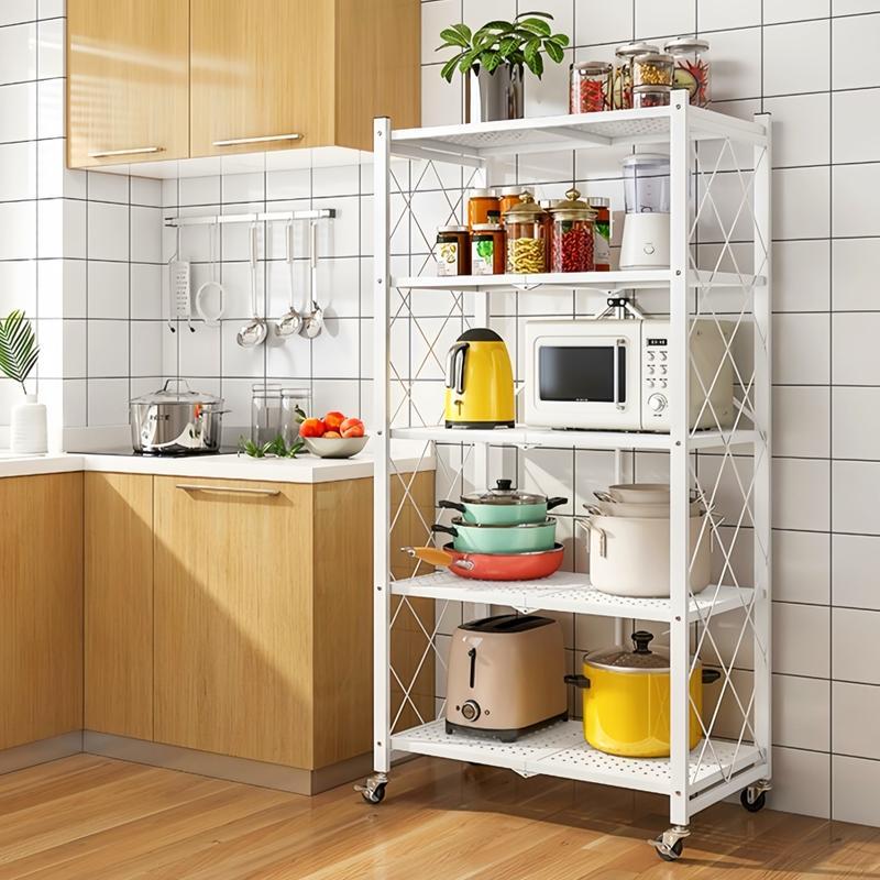 TAO Shop ชั้นวางของเหล็กเคลื่อนที่ได้ พับเก็บได้ 3 ชั้น 4 ชั้น 5 ชั้น ขนาด 71 x 34 x 90/122/162 ซม. 