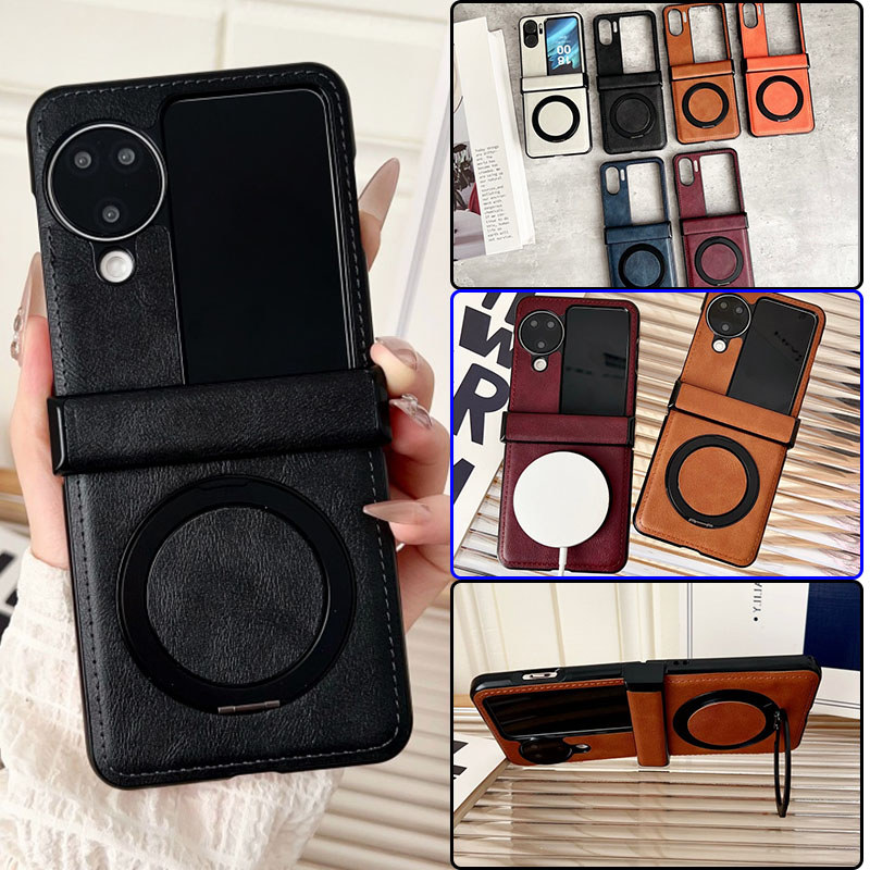 ซองหนังแม่เหล็กหรูหราสําหรับ OPPO Find N3 Flip Find N2 Flip Ring Holder การชาร์จแบบไร้สายฝาหลังป้องกัน
