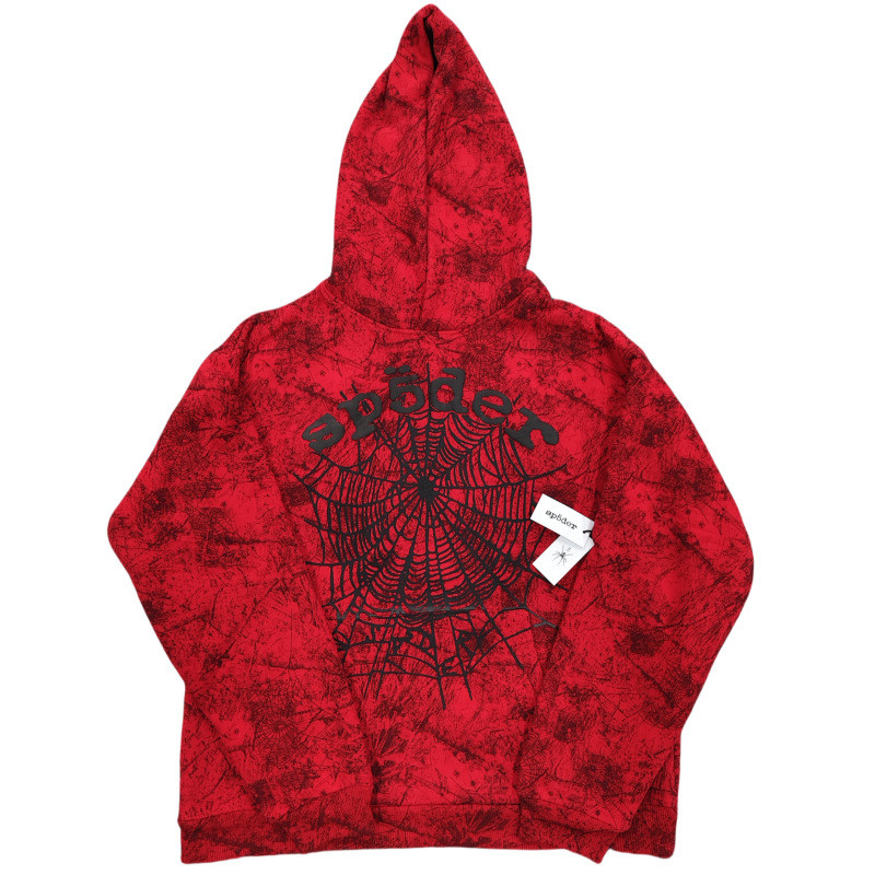 American Trend Hoodie Casual Loose Red Branch Camouflage Spider Web Sp5der Sweatshirt Men