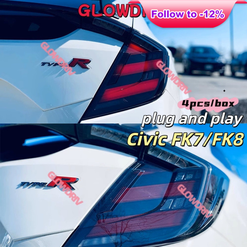 ไฟท้าย LED HONDA CIVIC Hatchback FK7 FK8 2016-2021 แก้วใส+ไฟท้ายแดง lampu