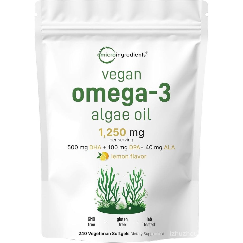 Micro Ingredients Vegan Omega 3 Algae Oil, 240 Veggie Softgels | Fish Oil Alternative | DHA 500mg & 