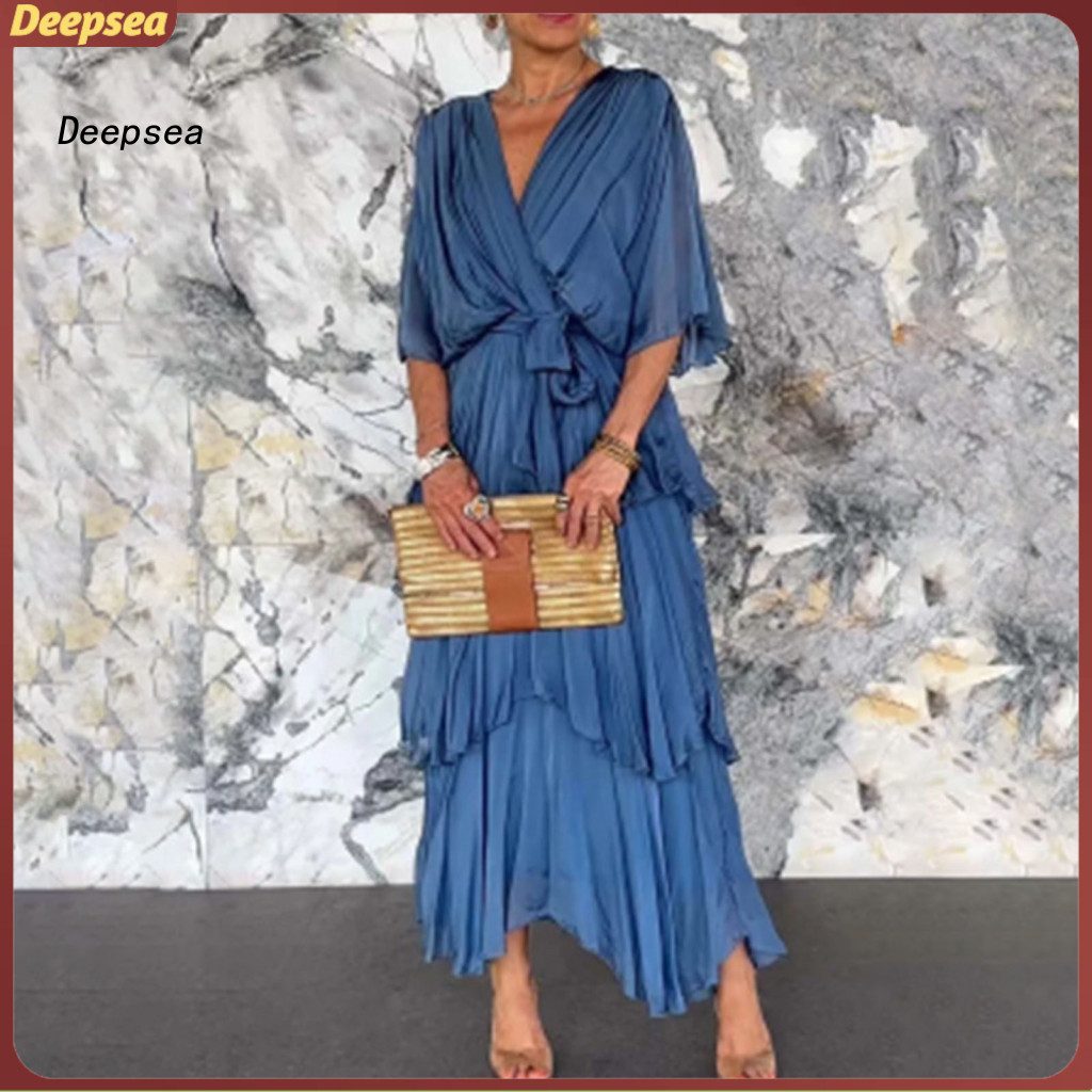 DPA ผู้หญิงชุดเค้กชั้นออกแบบชุด Elegant ผู้หญิง Flowy ชีฟองงานแต่งงานชุด Ruffle ครึ่งแขน Empire เอว 