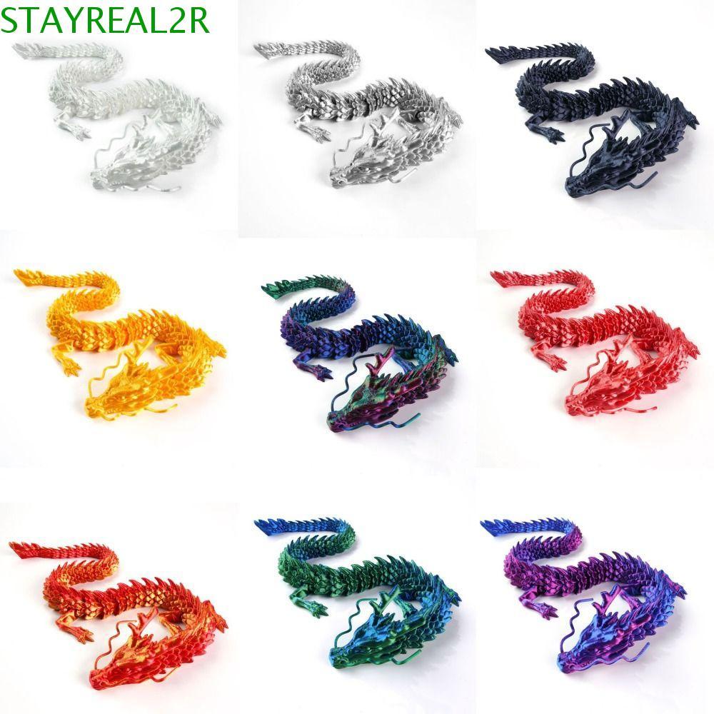 STAYREAL2R 3D พิมพ์ของเล่นมังกร, 30/45 ซม.จําลองที่สมจริงเครื่องประดับมังกร, Zodiac ปีงูหมุนได้ PLA 