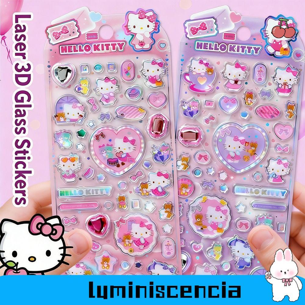 LUMINESCIA 1/2 ชิ้น KT Cat เพชรคริสตัลสติกเกอร์,นูนสัตว์ PVC คริสตัลสติกเกอร์, Melody Relief ตกแต่ง 