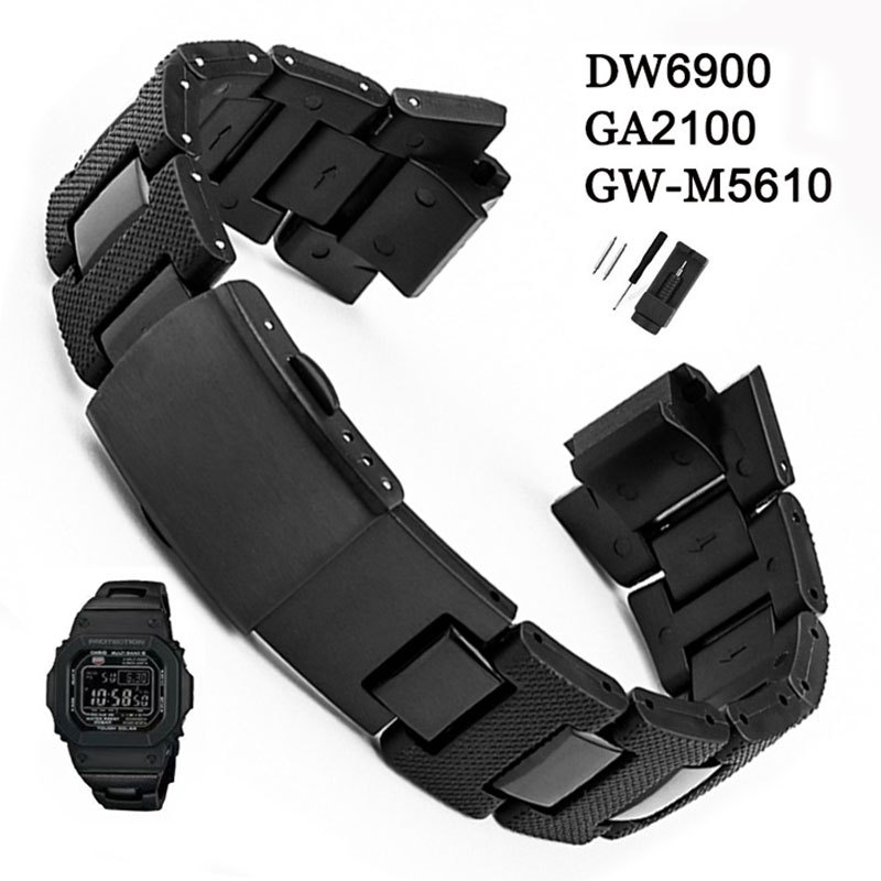 พลาสติกเหล็กนาฬิกาสีดําสายนาฬิกาสําหรับ Casio G-Shock GA-2100 DW5600 DW6900 5025 GLS-5600 GW-S5600 G