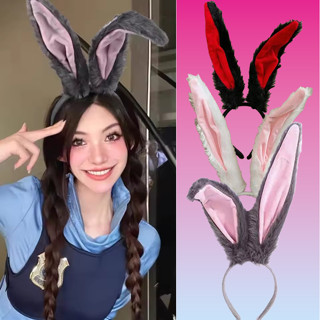 หูกระต่ายปลอม ขนฟู, สีเทาและสีชมพู พร้อมใช้สำหรับcosplayและว…