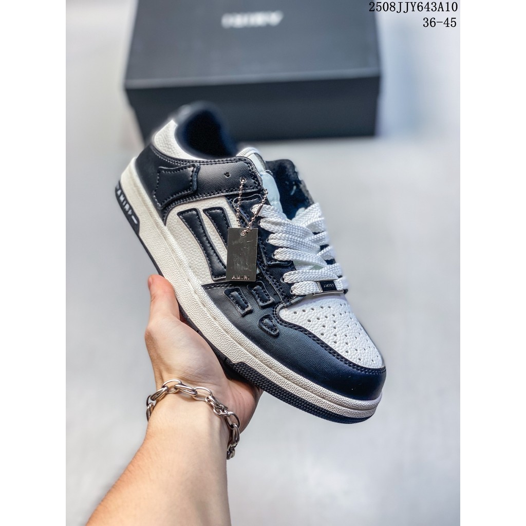 Amiri Bone Shoes Low-Top รองเท้าแตะสไตล์แคชวล หนังวัวแท้ ระบายอากาศดี