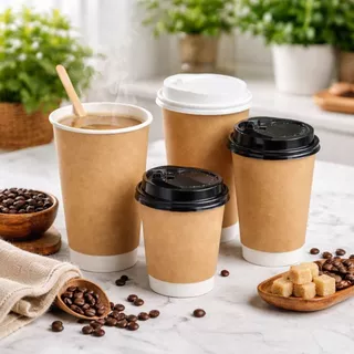 แก้วกระดาษใส่กาแฟร้อน 8–16 ออนซ์ สองชั้น ชุดละ 25 ใบ เหมาะขายเดลิเวอรี่ ไม่ลวกมือ