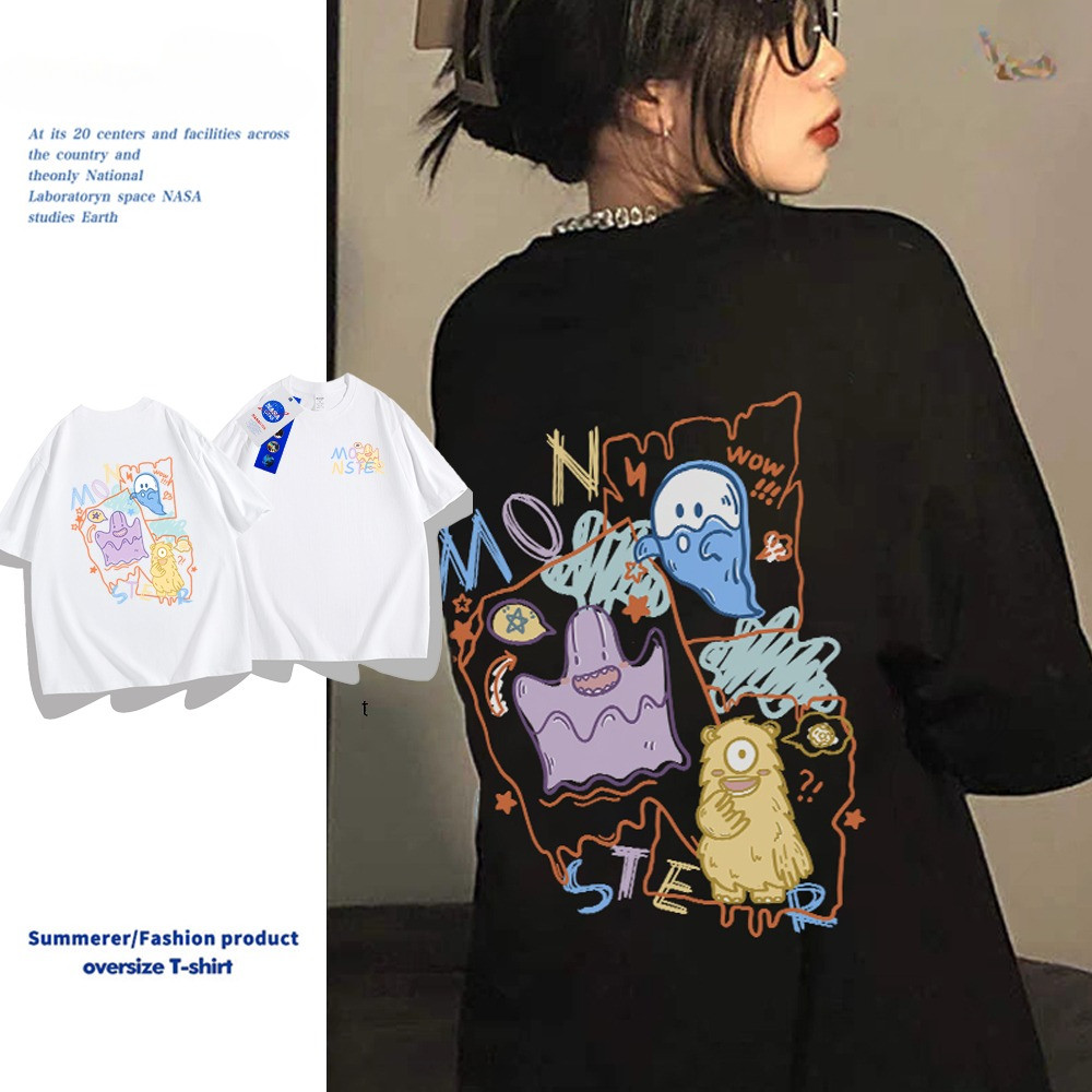 เสื้อยืดหญิงชาย สไตล์เกาหลี เสื้อ summer 2025 ลายสองด้านน่ารัก เสื้อยืด คอกลม ทรงหลวม ระบายอากาศ 12.25