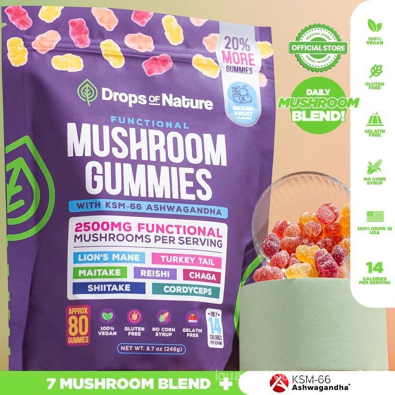 [OFFICIAL STORE] Drops Of Nature Mushroom Gummies | Ashwagandha KSM-66, Lion's Mane, Shiitake, Turke