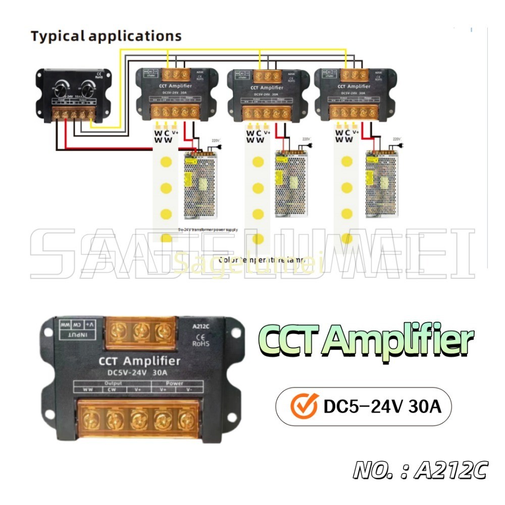 DC5-24V 30A Dual อุณหภูมิสี LED เครื่องขยายเสียงสัญญาณ Repeater 2 ช่อง Dimmer Power Amplifier สําหรับไฟ LED สีขาว