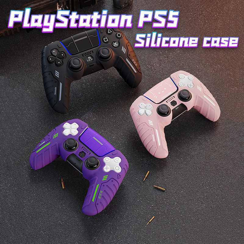 PS5 Controller Skin – ฝาครอบป้องกันซิลิโคนอ่อนนุ่มกันลื่น (เหมาะสําหรับคอนโทรลเลอร์ไร้สาย PS5, รวมการออกแบบการยึดเกาะที่เพิ่มขึ้นและสติกเกอร์ธีม 2 ชิ้น)