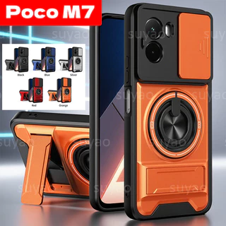 สําหรับ Xiaomi Poco M7 M6 M8 Pro M8Pro 2025 เคสโทรศัพท์กล้องเลนส์เลื่อนหน้าต่างผู้ถือปลอก PocoM7 Pro X7 Pro X6 X6Pro PocoX7Pro แหวนแม่เหล็กวงเล็บคู่กันกระแทกปกหลัง