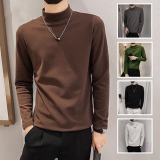 เสื้อยืดแขนยาวผู้ชาย แบบคอล์นเต่า สไตล์ฤดูใบไม้ร่วงและหนาว