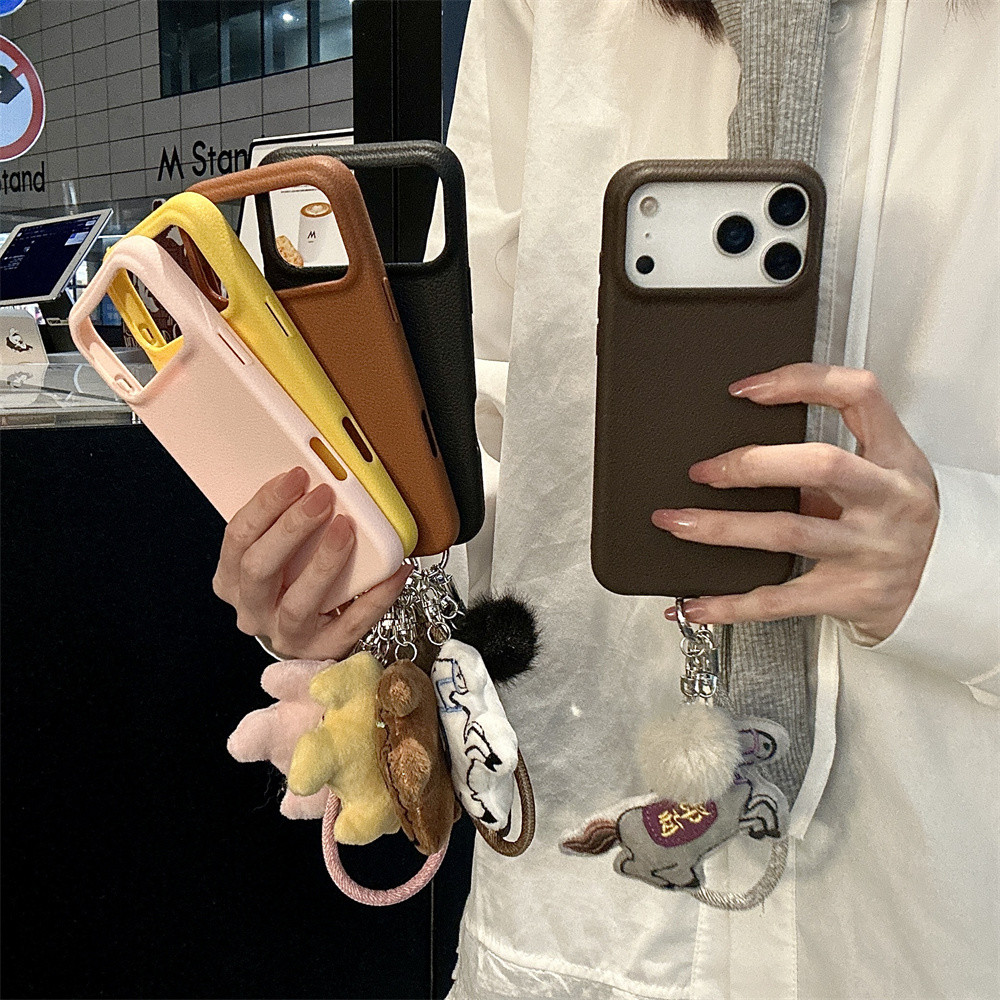 เหมาะสําหรับ iphone 16PROMAX หนังพื้นผิวเคสโทรศัพท์สีทึบ iPhone 13/15/14/17 Pro Max ง่าย anti drop TPU ฝาครอบป้องกันกรณี