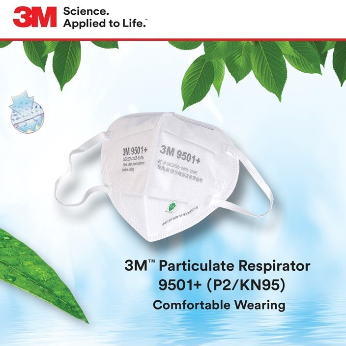 [ 3M ] (9501+ / 3MR9501+) เครื่องช่วยหายใจแบบมีส่วน P2 / KN95 ได้รับการอนุมัติสวมใส่สบายหน้ากากกันฝุ