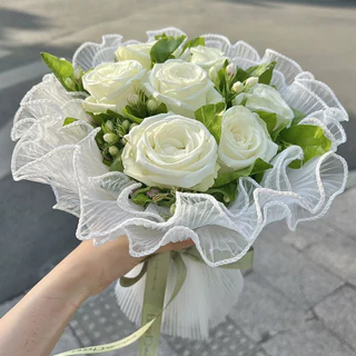 COZII กระดาษห่อช่อดอกไม้ 4 หลา เส้นด้ายตาข่ายขอบลูกไม้มุก อุปกรณ์ตกแต่งงานแต่งงาน วันวาเลนไทน์ DIY