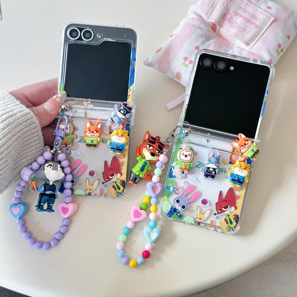 Zootopia 3D ตุ๊กตาเคสโทรศัพท์เหมาะสําหรับ Samsung Galaxy ZFlip7 zflip6 เชือกเส้นเล็กพับ Hard Shell สําหรับ Z Flip 7 6 5 4 3 5G ฝาครอบป้องกัน