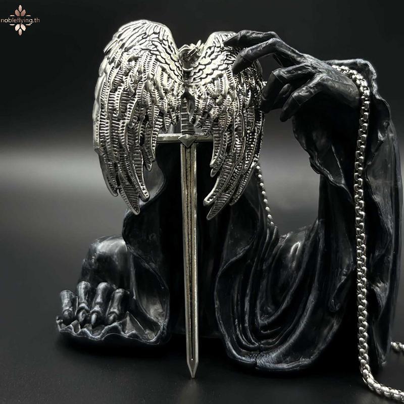 Nf Y2K Gothic ส่วนบุคคล Creative Angel และดาบจี้สร้อยคอสร้อยคอคู่เหมาะสําหรับสวมใส่ทุกวัน nobleflyin