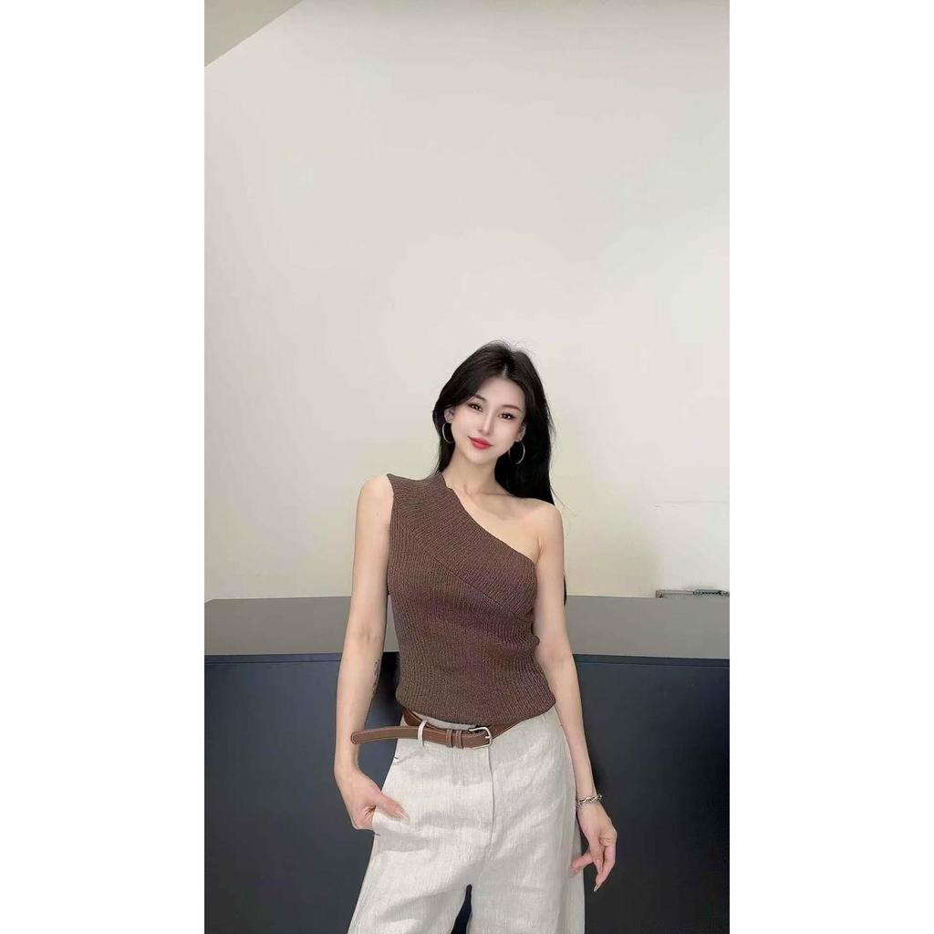 pitlu เสื้อท็อปสายเดี่ยวผ้าไหมสาย สีเบจ/น้ำตาล/ดำ/ขาว ขนาดS-L ใส่สวย ผ้านุ่ม แฟชั่นโดดเด่น - รูปที่ 2