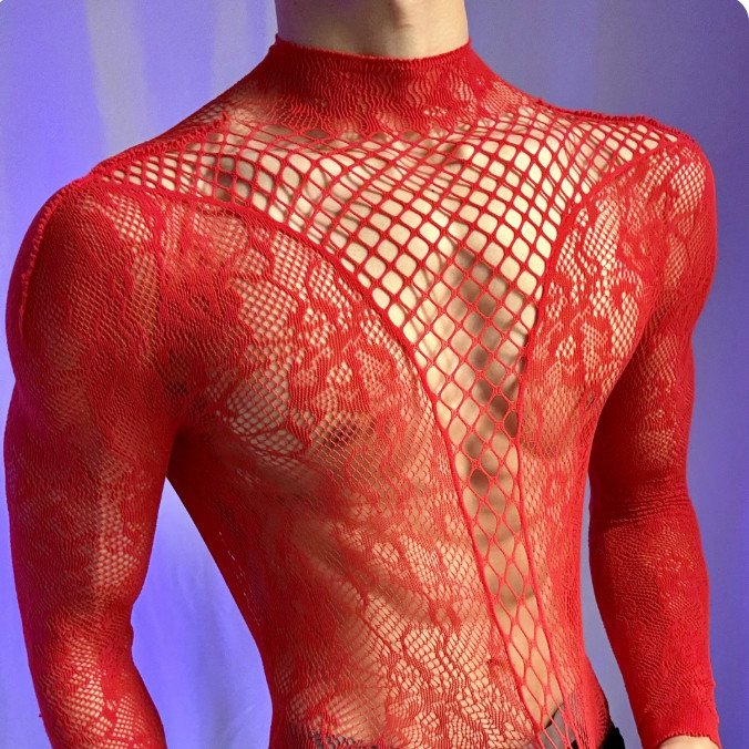 บอดี้สูทคริสต์มาสสำหรับผู้ชาย แขนยาว สไตล์ฤดูหนาว ระบายอากาศได้ สีขาวและสีแดง