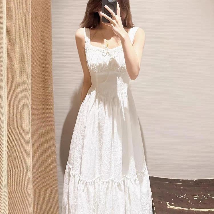 ชุดเดรสยาวสีขาว สไตล์อ่อนโยน สำหรับวันหยุดและฤดูร้อน