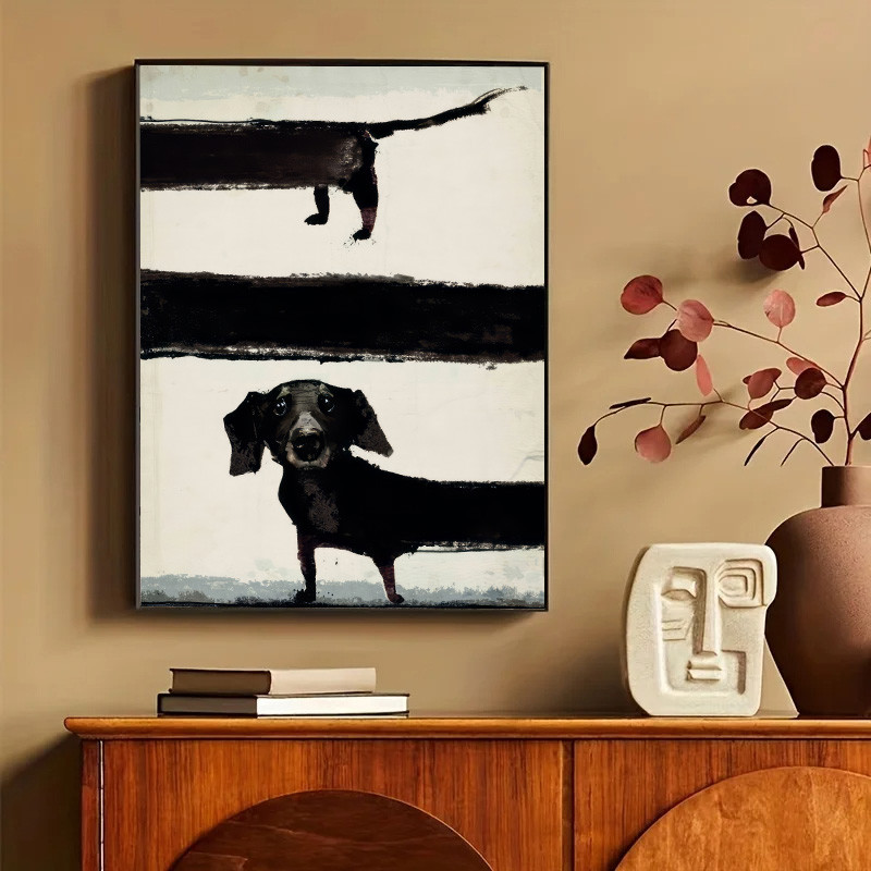 โมเดิร์นตลกสัตว์ Wall Art โปสเตอร์พิมพ์บทคัดย่อสุนัขสีดําความงามผ้าใบภาพวาดภาพสําหรับห้องนั่งเล่นตกแต่งบ้าน