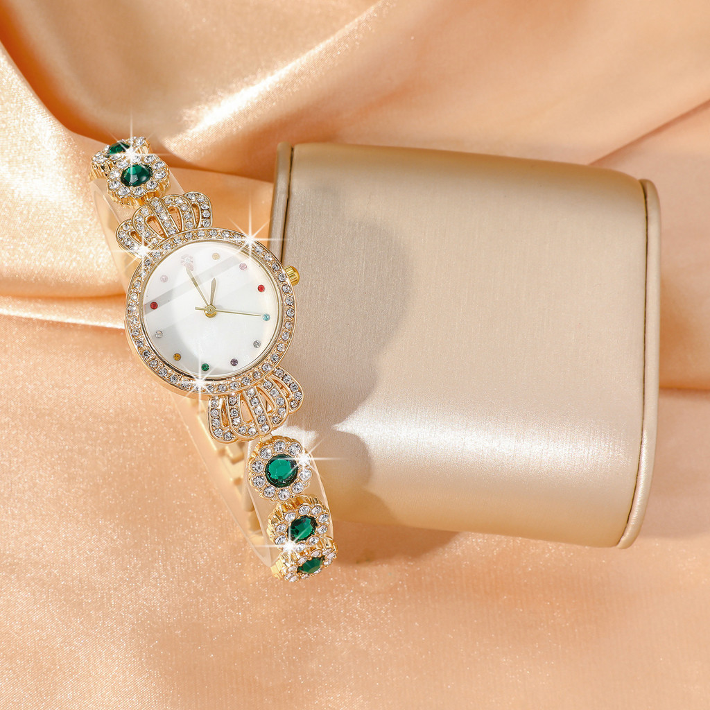 Malachite Green Small Fashion All-Match Casual Temperament Diamond-Studded Small Crown Ladies Watch 