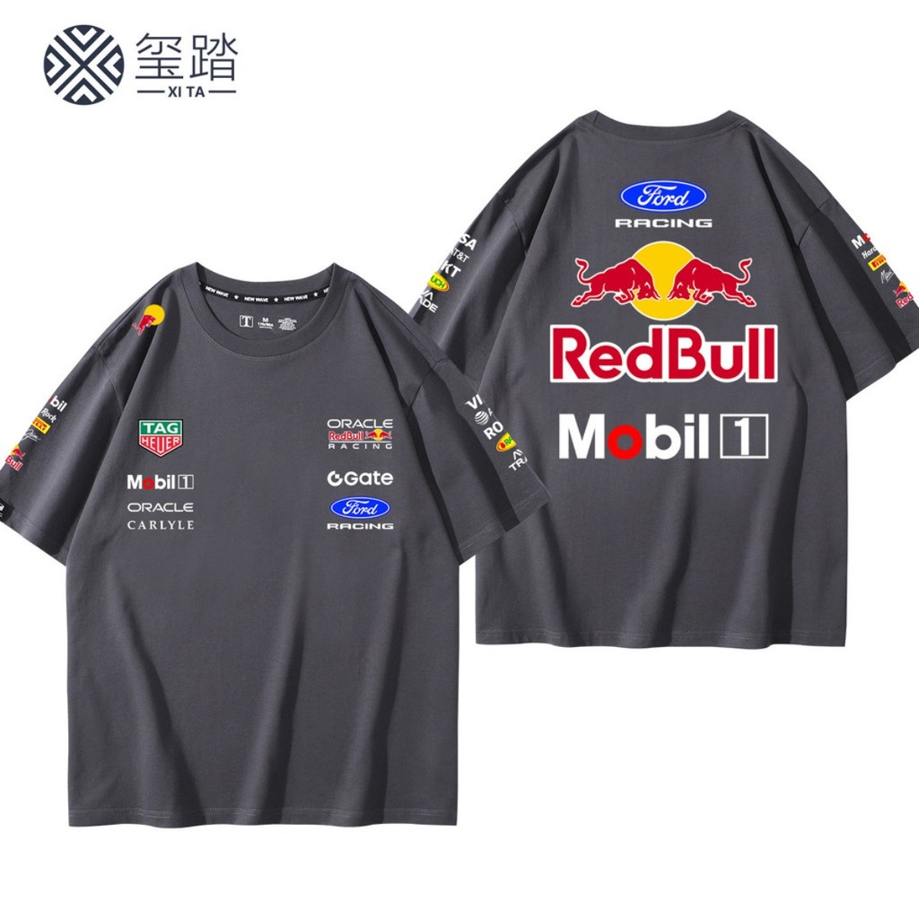 Racing Graphic Streetwear Tee ผู้ชายผ้าฝ้าย 100% ขนาดใหญ่หลวม Fit รอบคอแขนสั้นเสื้อลําลองสําหรับ Motorsport Design