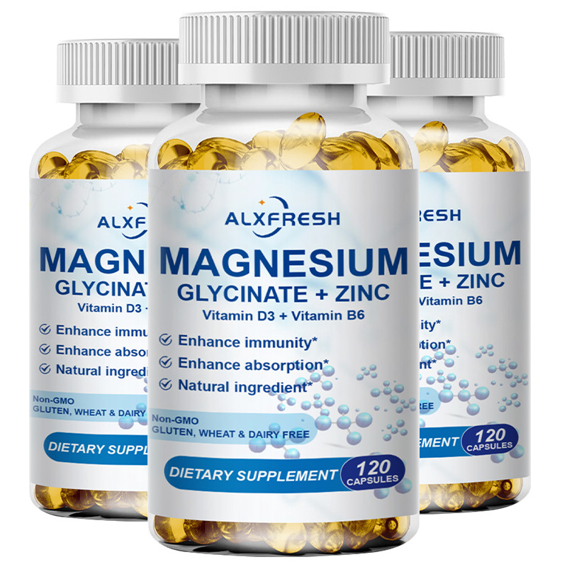 Magnesium Glycinate 500MG อาหารเสริมวิตามิน D3, สังกะสีสําหรับประสาท, กล้ามเนื้อ, อารมณ์, สุขภาพการนอนหลับ