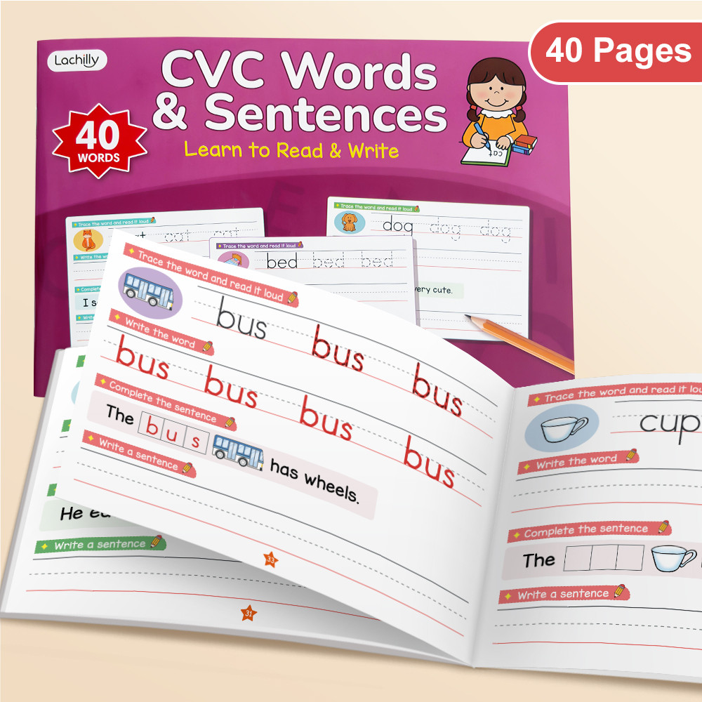Phonics CVC Words Spelling Early Education Practice Book Workbook สําหรับเด็กห้องเรียน Sight Word Trace Workbook สอนทรัพยากร