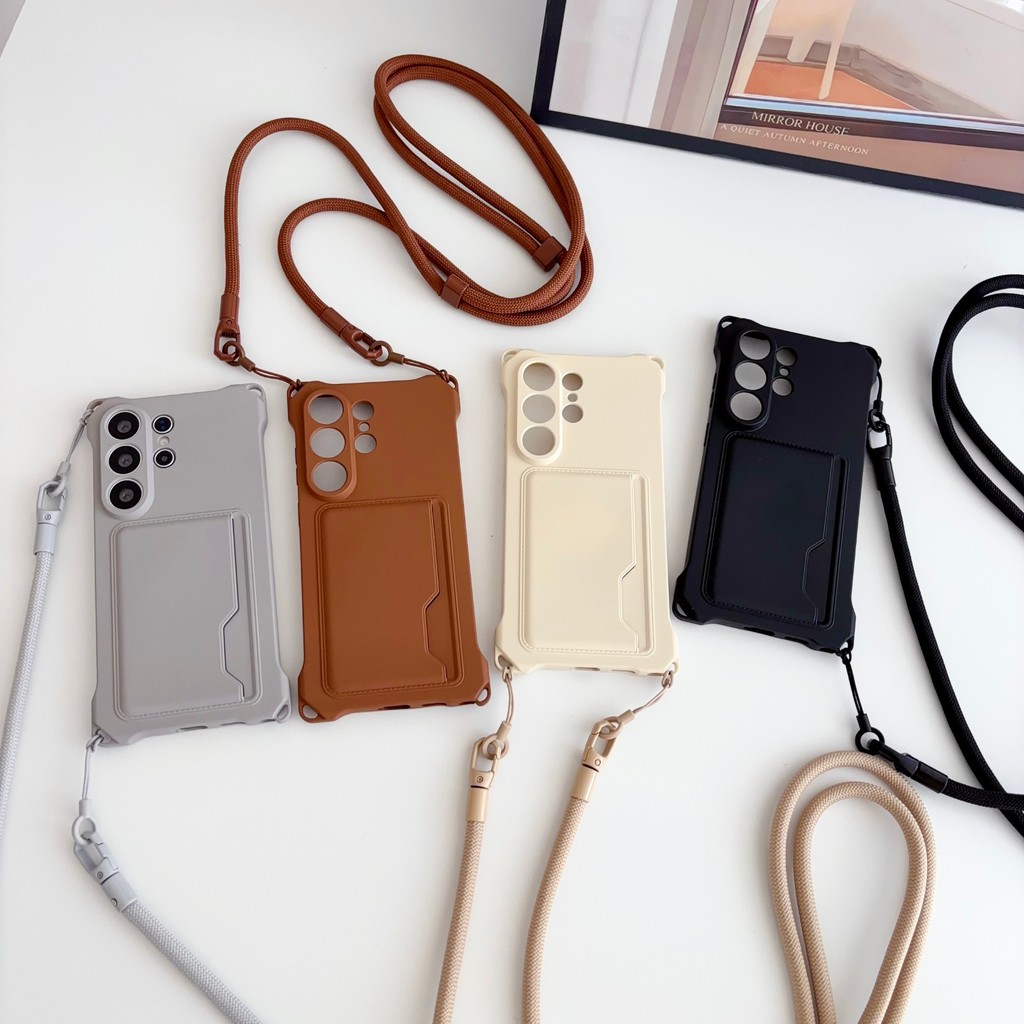 แฟชั่น แนวโน้ม เชือกเส้นเล็ก กระเป๋าเก็บบัตร เคส Samsung Galaxy S26/S25/S24/S23/A17/A56/A36/A26/A16/A55/A54/A35/A15 Case ถอดออกได้ เรียบง่าย กีฬา อ่อน เคส