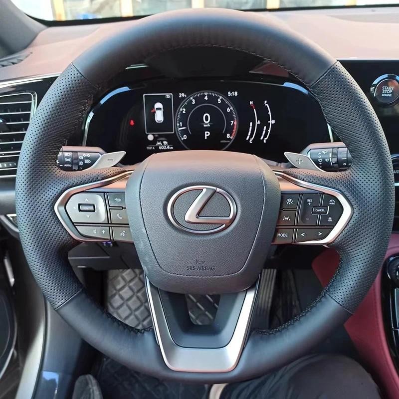 Hand-stitched ลื่นหนังแท้สีดําพวงมาลัยรถสําหรับ Lexus NX250 NX260 NX350 NX350h NX450h + 2022-2024