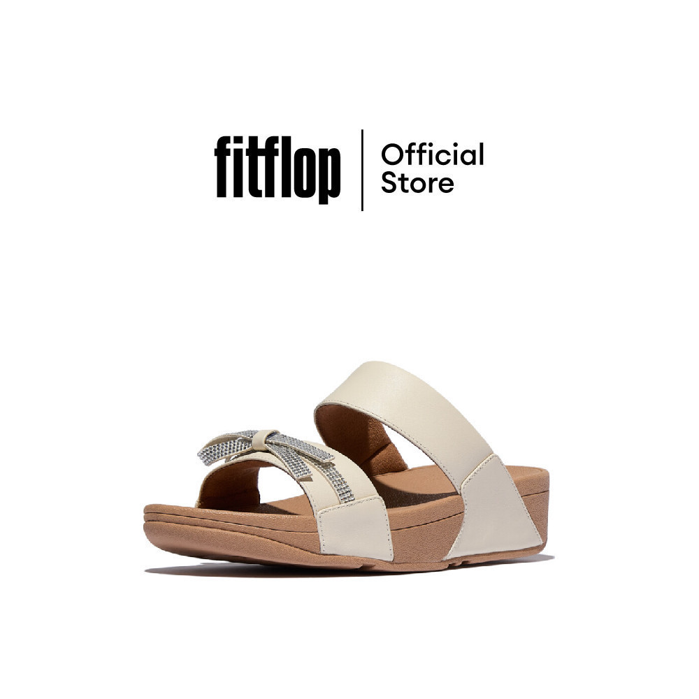 FITFLOP LULU GLITZ-BOW LEATHER SLIDES รองเท้าแตะผู้หญิง รุ่น E1H-A99 สี BEIGE