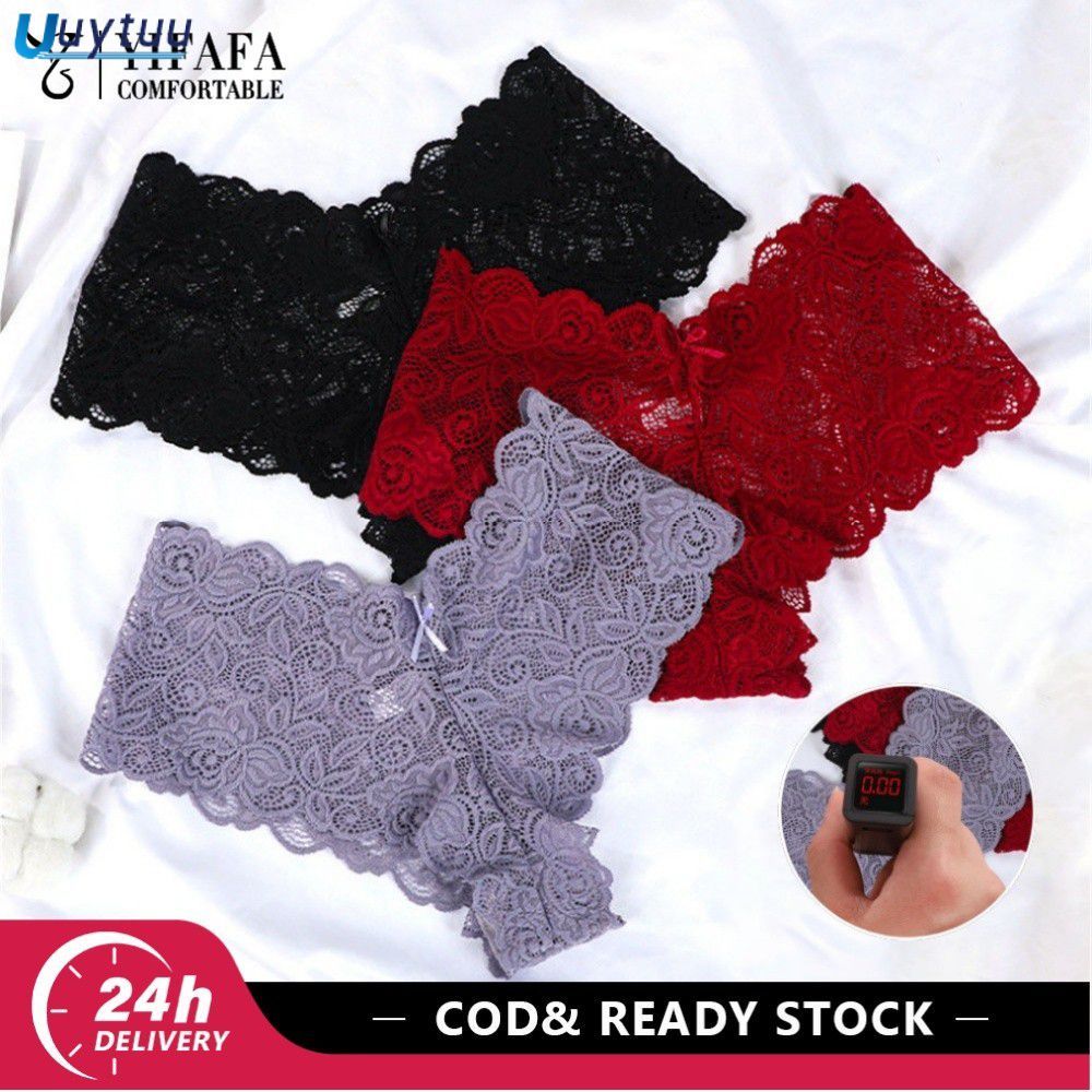 Uytuu 【Delivery 2-3 Days】3 Pcs Lace Panties For Women Mesh Women's Underwear Triangle T-pants Women'