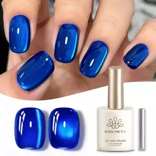 BORN PRETTY Blue Crystal Cat Eyes Magnetic Gel ยาทาเล็บทะเลสีฟ้าสีแก้วลูกปัดเจลเล็บอุปกรณ์ศิลปะ 15ml