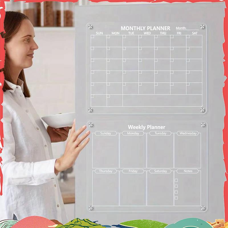 Magnetic Acrylic Calendar Board Markers & Magnetic Pen Holder สําหรับตู้เย็นตู้เย็นตู้เย็นรายเดือนแห
