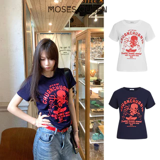MOSESQUEEN เสื้อผ้าสีสันสดใส แบบเด็กน้อย ที่มีลวดลายพิมพ์บนตัว ชุดเสื้อแขนสั้น สำหรับสาววัยรุ่นในฤดูร้อน #63586